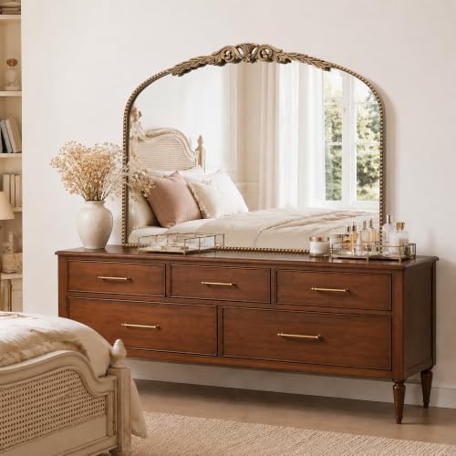 Besdomus Gold Large Arched Mirror: 40"x29" French Vintage Dresser Mirror - Image 6