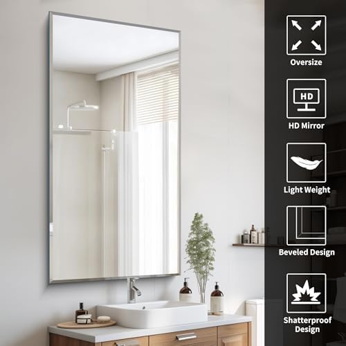 CILIBER Beveled Mirror, 30x60 Large Frameless Bathroom Mirrors - Image 3
