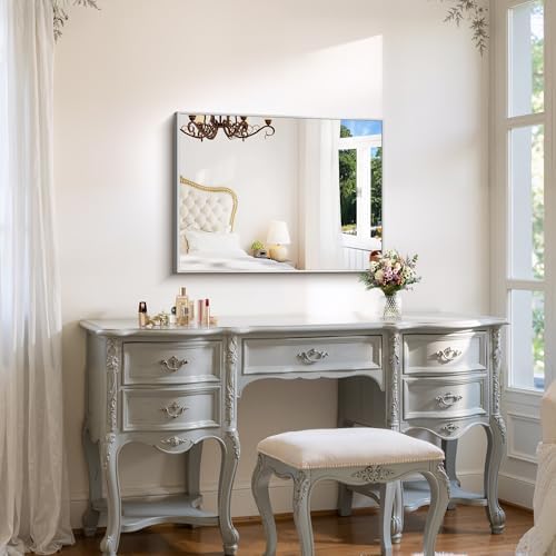 YIROMAN Bathroom Mirror 24"x32", Brushed Silver Bathroom Mirror - Image 4