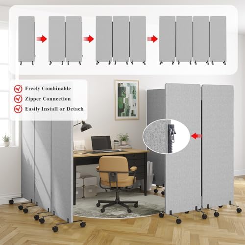 4 Panel Soundproof Room Divider W/Wheels, Office Divider - Image 6
