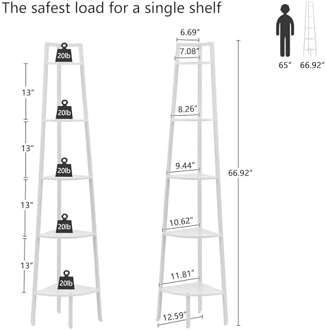 Hoctieon Corner Shelf, 5-Tier Corner Bookshelf, Rustic Ladder Shelf, Industrial - Image 2