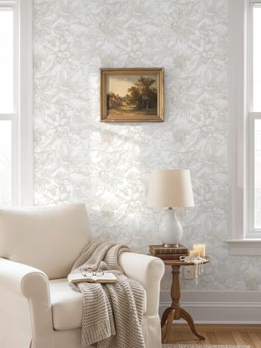 Dimoon 393"x17.3" Peel and Stick Wallpaper Floral Beige Neutral White Boho - Image 4