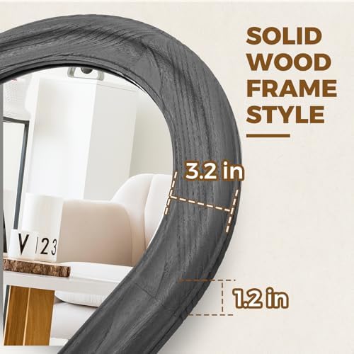 71x32 Solid Wood Arched Full Length Mirror, Elegant Black Finish - Image 2