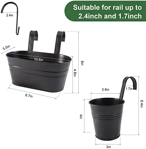 HowRU Metal Iron Flower Pots for Railing Fence Hanging Bucket Pots and Hanging - Image 2