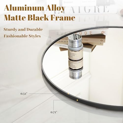 VooBang Large Black Round Bathroom Mirror 48" - Image 3