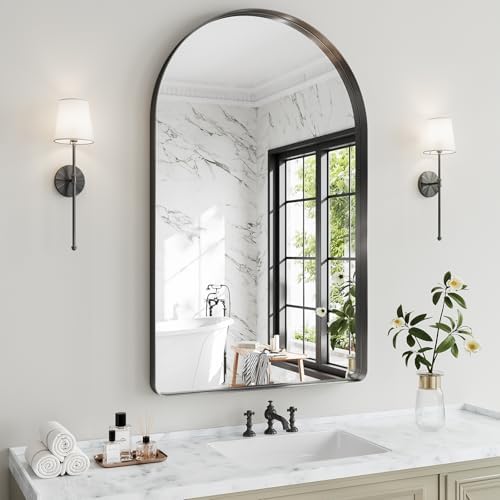 48"x30" Black Arched Mirror, Arched Wall Mirror by MYSUNORIA