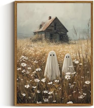 VIYYIEA Cute Ghost Halloween Wall Art 12x16 Inch Framed Canvas, Vintage by VIYYIEAART