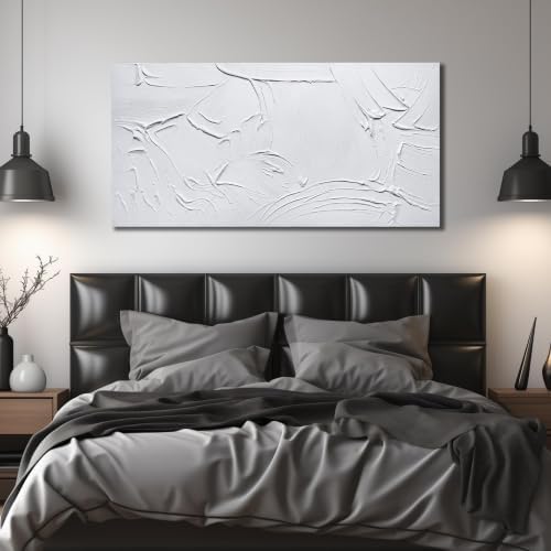 White Wall Art Bedroom Abstract Oil Painting Living Room 24 X 47 Inch - Image 7