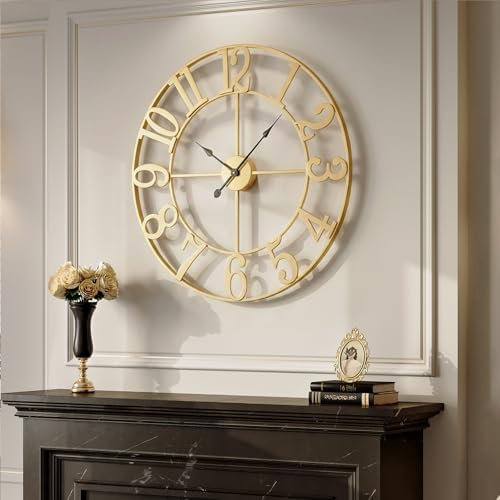 Cuspin Large Wall Clock 30 Inch Gold Decorative Metal Clock by Cuspin
