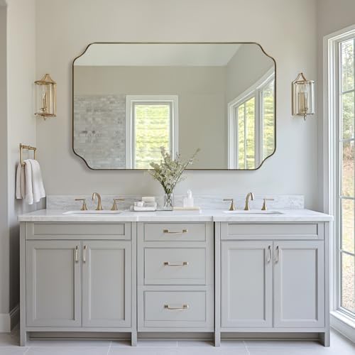ANDY STAR 30"x48" Gold Bathroom Mirror, Large Scalloped Wall Mirror, Brushed - Image 3