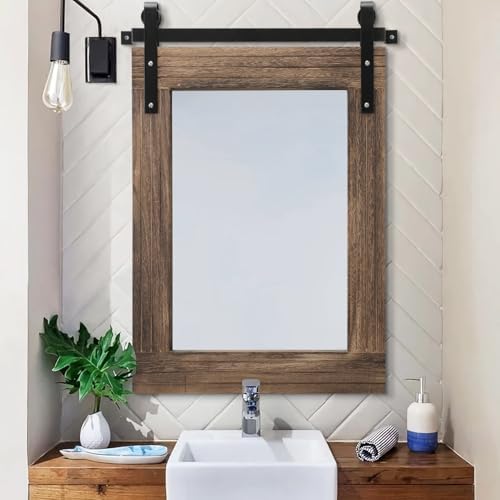 AAZZKANG Large Rectangle Mirror Rustic Wood Hanging Mirror Large 30"x22" - Image 3