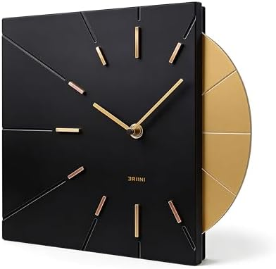 Driini Black and Gold Mid Century Modern Wall Clock, Battery Operated by Driini