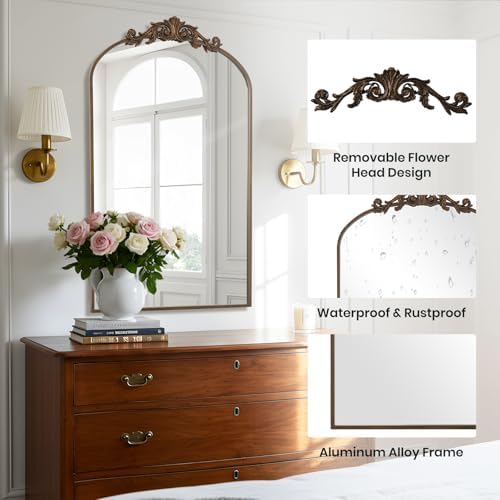 Filigree Arched Wall Mirror 26"x38" Retro Wall-Mounted Mirror - Image 4