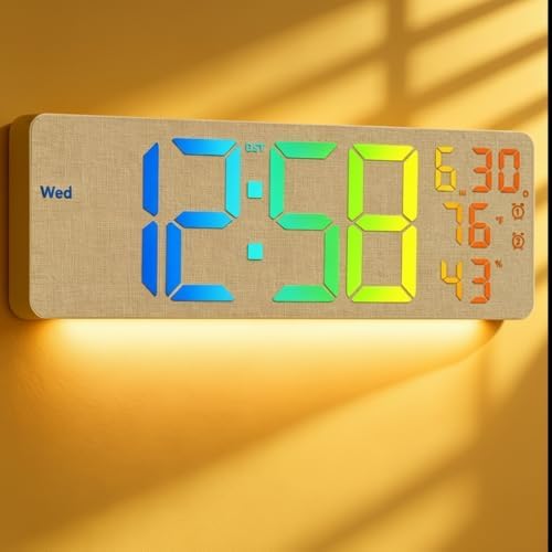 MASHI Fabric Textured 17.3" Large Digital Wall Clock, 9-Color Night Light by MASHI