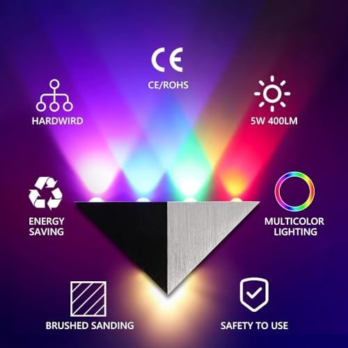 Triangle LED Wall Light | 5W Up Down Wall Sconce Silver & Black Finish | - Image 3