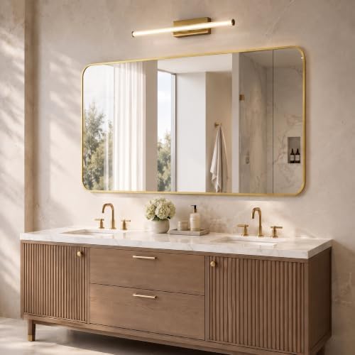 30x48 Inch Brushed Gold Rounded Rectangle Bathroom Vanity Mirror - Image 3