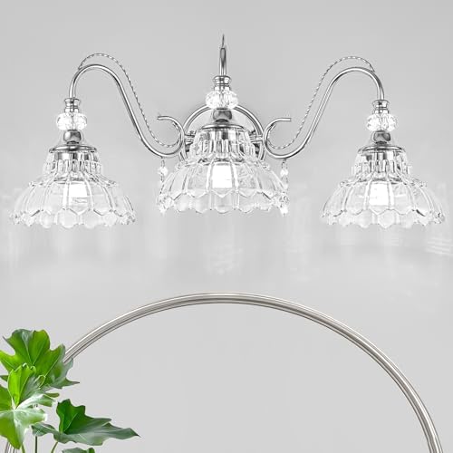 Brushed Chrome Bathroom Vanity Light, 3-Light Chrome Finish Wall Sconce by Unknown