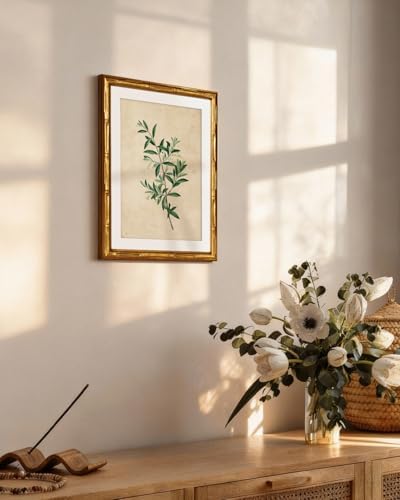 InSimSea Gold Bamboo Framed Wall Art, Vintage Olive Botanical Prints - Image 6