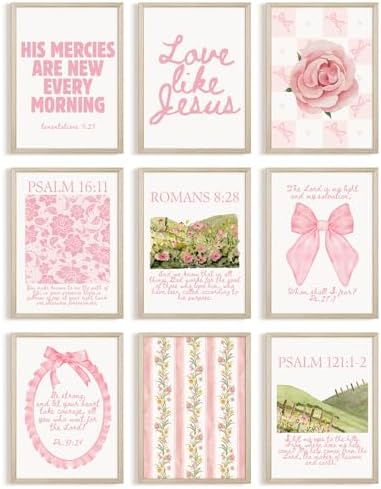 Christian Wall Art Pink Bible Verse Canvas Posters Coquette Bow Room Wall Decor by Unknown
