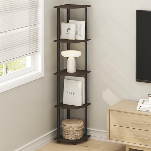 Furinno Turn-N-Tube Corner Shelf, 5-Tier Corner Bookshelf, Open Storage Shelves - Image 2