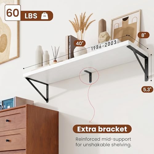 Deep Wall Shelves 40"W x 8"D Engineered Wood Floating Shelves - Image 3