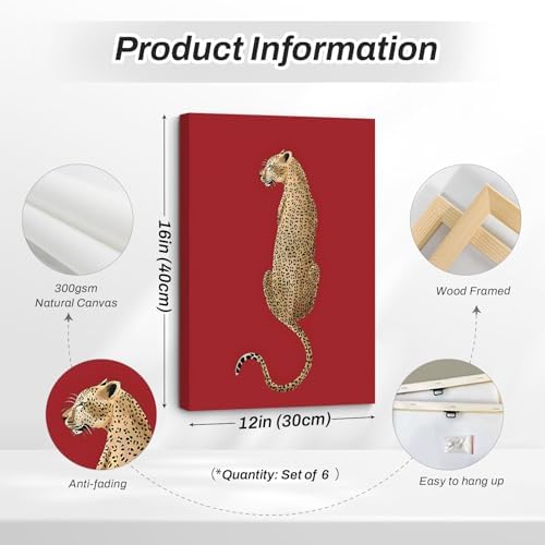 Cheetah Wall Art Red Leopard Canvas Wall Decor Y2k Trendy Coquette Poster - Image 2