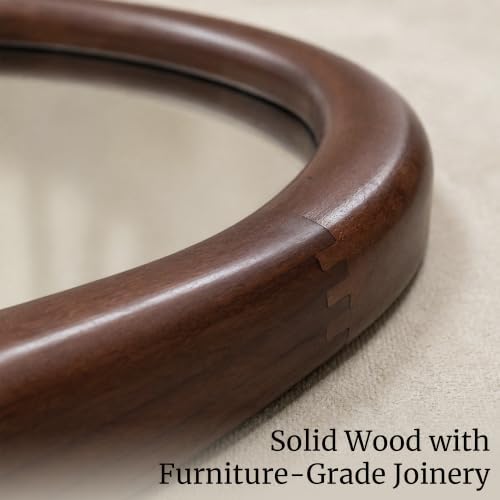 Dark Walnut 36 Inch Round Wood Wall Mirror, Asymmetrical Inner Edge - Image 4