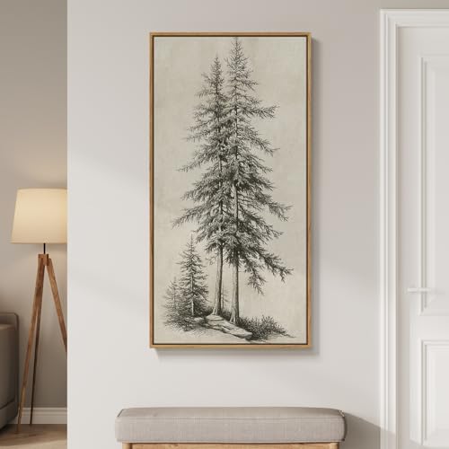 Framed Vertical Vintage Tree Sketch Wall Art by Cuspin