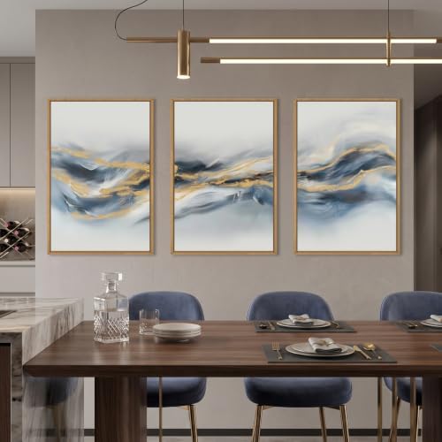 Aryroi Large Abstract Navy Blue Gold Framed Canvas Wall Art Set- 24"x36"x3 - Image 3