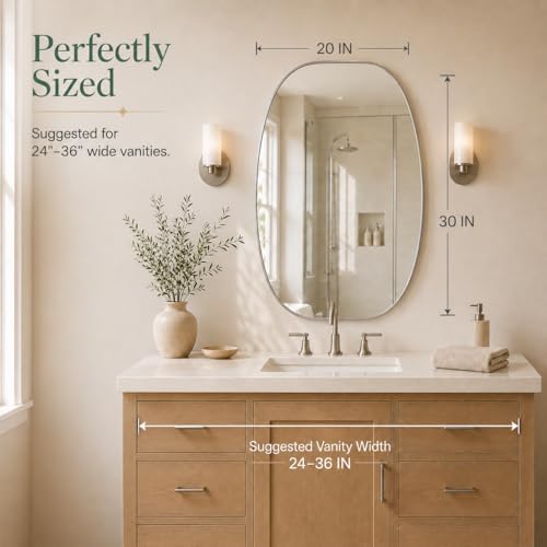 USHOWER Silver Oval Bathroom Mirror 20x30 Inch, Oblong Vanity Mirror - Image 6
