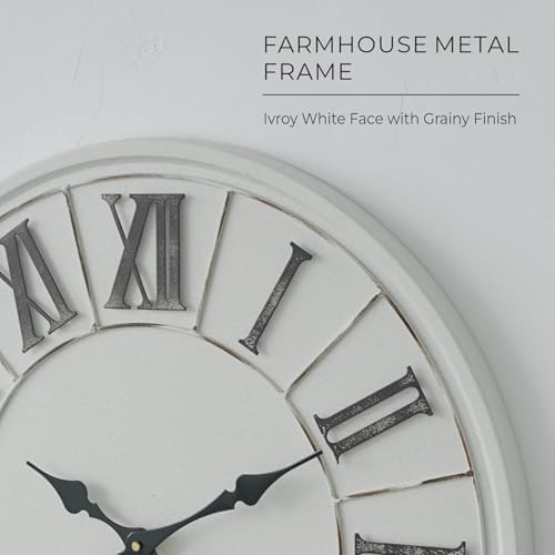 Large Modern Farmhouse Wall Clock, 24 Inch, Rustic White, Metal Face - Image 6