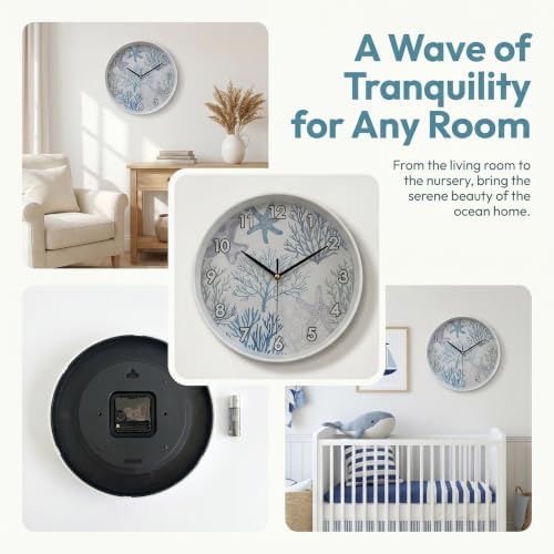 Ocean Theme Coral Starfish Beach Seashell wall clock Silent Non Ticking battery - Image 5