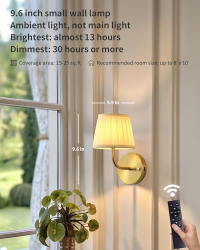 PUSU Cordless Gold H9.6 inch Small Wall Sconces Set of 2, LED Wall Lamp - Image 2