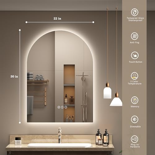 22x30 Inch Arched Backlit LED Mirror - Image 2