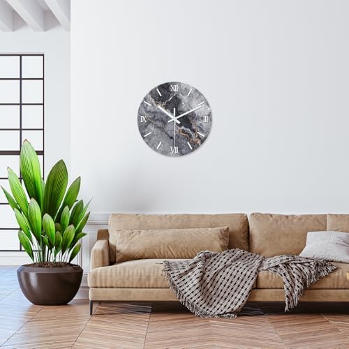 Large Grey Marble Wall Clock 24 Inch Silent Non Ticking - Image 3