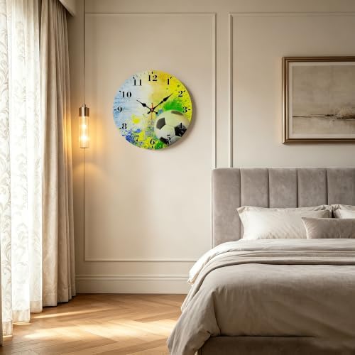 12" Silent Wall Clock, Round Wall Clock, Colorful Soccer Art - Image 6