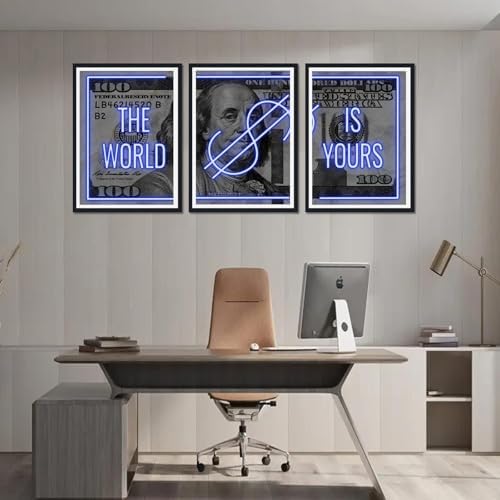Black Framed Canvas Wall Art 100 Dollar Money The World is Yours Painting 3 - Image 2