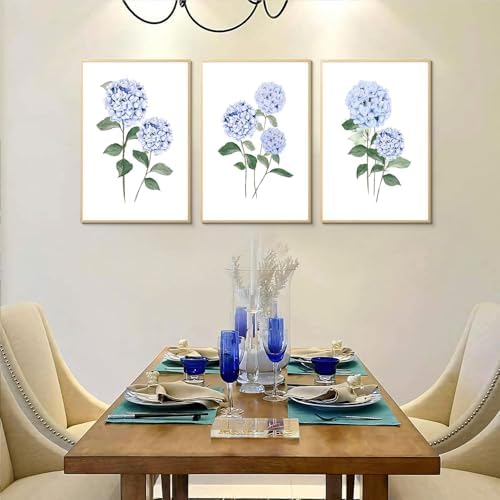 Hydrangea Wall Art Set of 3, Modern Minimalist Botanical Room Decor, - Image 6