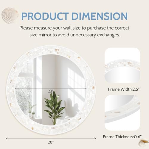 Tanmicoshomy White Bathroom Mirror, 28 Inch Coastal Shell Wall Mirrors - Image 3