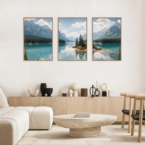 HLNIUC Mountain Wall Art Canvas, Forest Wall Art Mountain Lake, Lake Scenery - Image 3