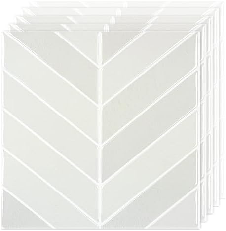 Select 5 Pack Peel and Stick Backsplash Chevron Tiles, Stone White by selectlighting