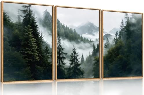 HOURIA Boho Forest Mountain Framed Canvas Wall Art Set-16"x24"x3 by HOURIA