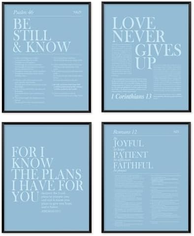 Locomiss Light Blue Christian Wall Art Decor, Modern Bible Verse Prints by Unknown