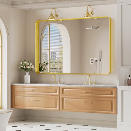 Koonmi Gold Bathroom Mirror, 36x55 Shatterproof Wall Vanity Mirror by KOONMI