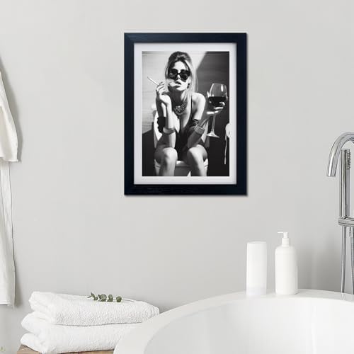 Framed Girl on Toilet Wall Decor, Woman on Toilet Smoking and Drinking Wine - Image 5