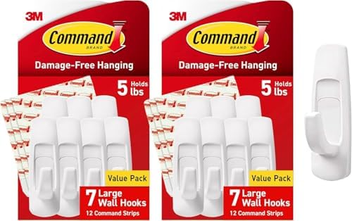 Command 5 lb Large Utility Hooks, 7 Hooks and 12 Strips, Damage-Free Hanging by Command