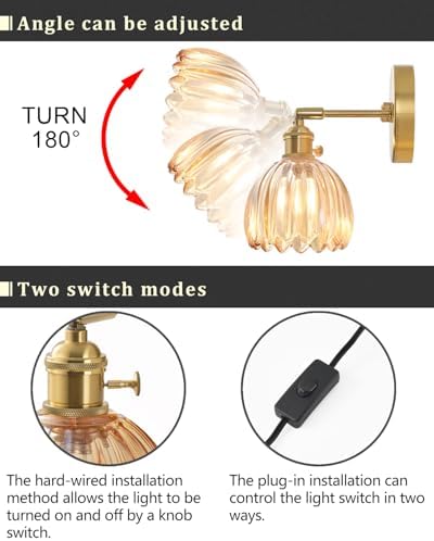 Plug in and Hardwired Wall Sconces, Luxury Vintage Tulip Crystal Glass Shade - Image 5