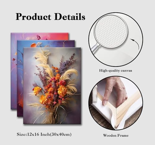 CHTEXA Boho Dried Flower Canvas Wall Art, 3 Piece Gallery Wrapped - Image 4