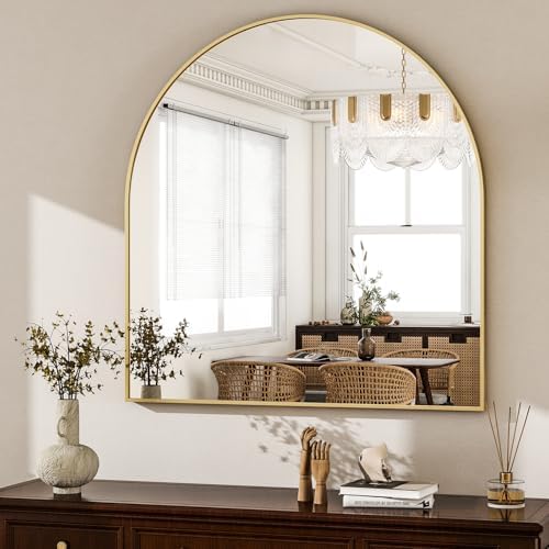 HARRITPURE 26"x28" Arched Bathroom Mirror Wall Mounted Gold Arch Mirror - Image 2