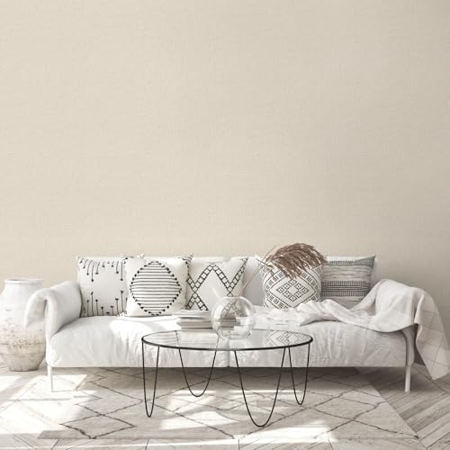 Peel and Stick Grasscloth Wallpaper Texture Khaki Beige Faux Linen Contact - Image 6
